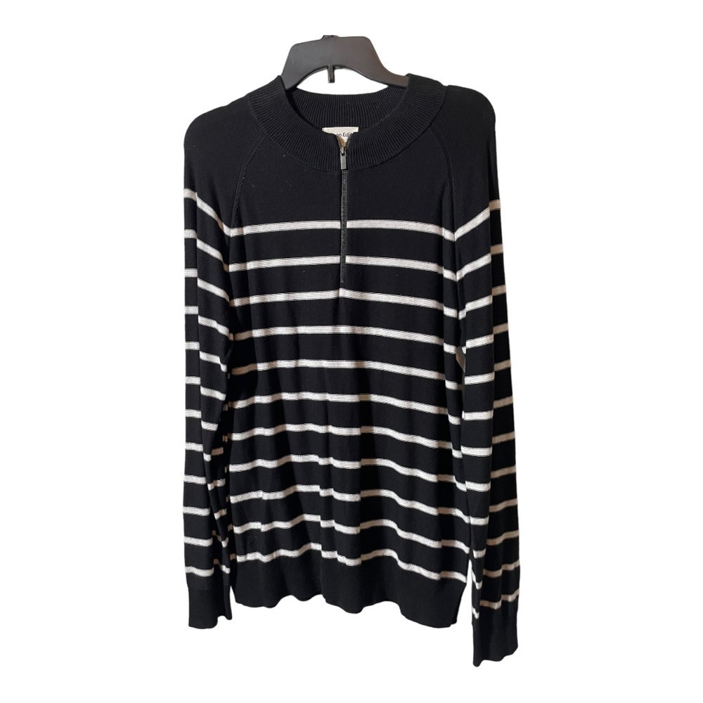 Open Edit black and white striped lightweight sweater